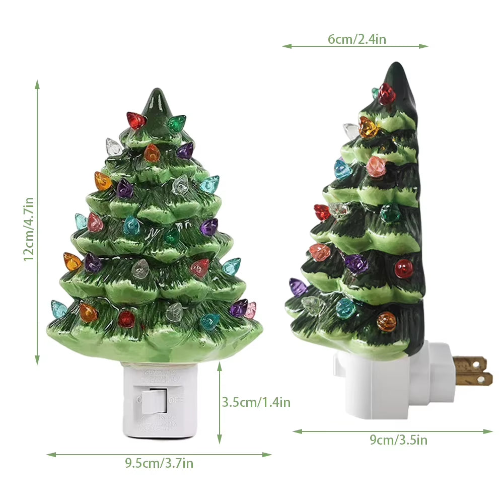 Christmas Tree Shaped Night Light Vintage Christmas Tree Nightlight Wall Plug in Adorable Energy Efficient LED Lamp US Plug