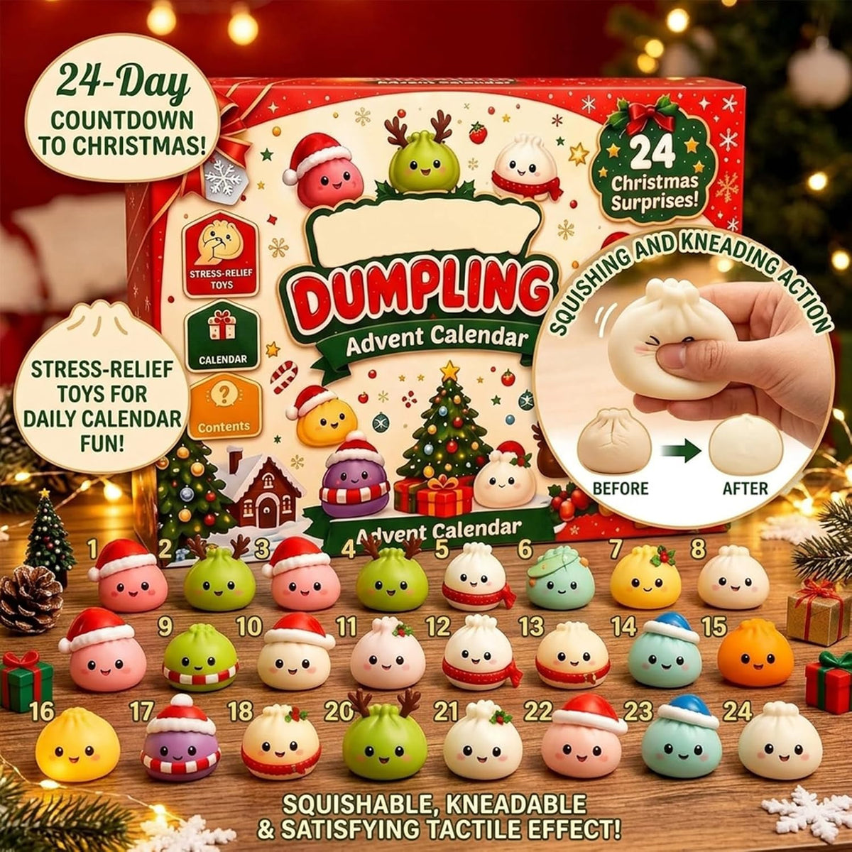 2026 Christmas Squishies Advent Calendar, 24 Day Mini Collectible Figures