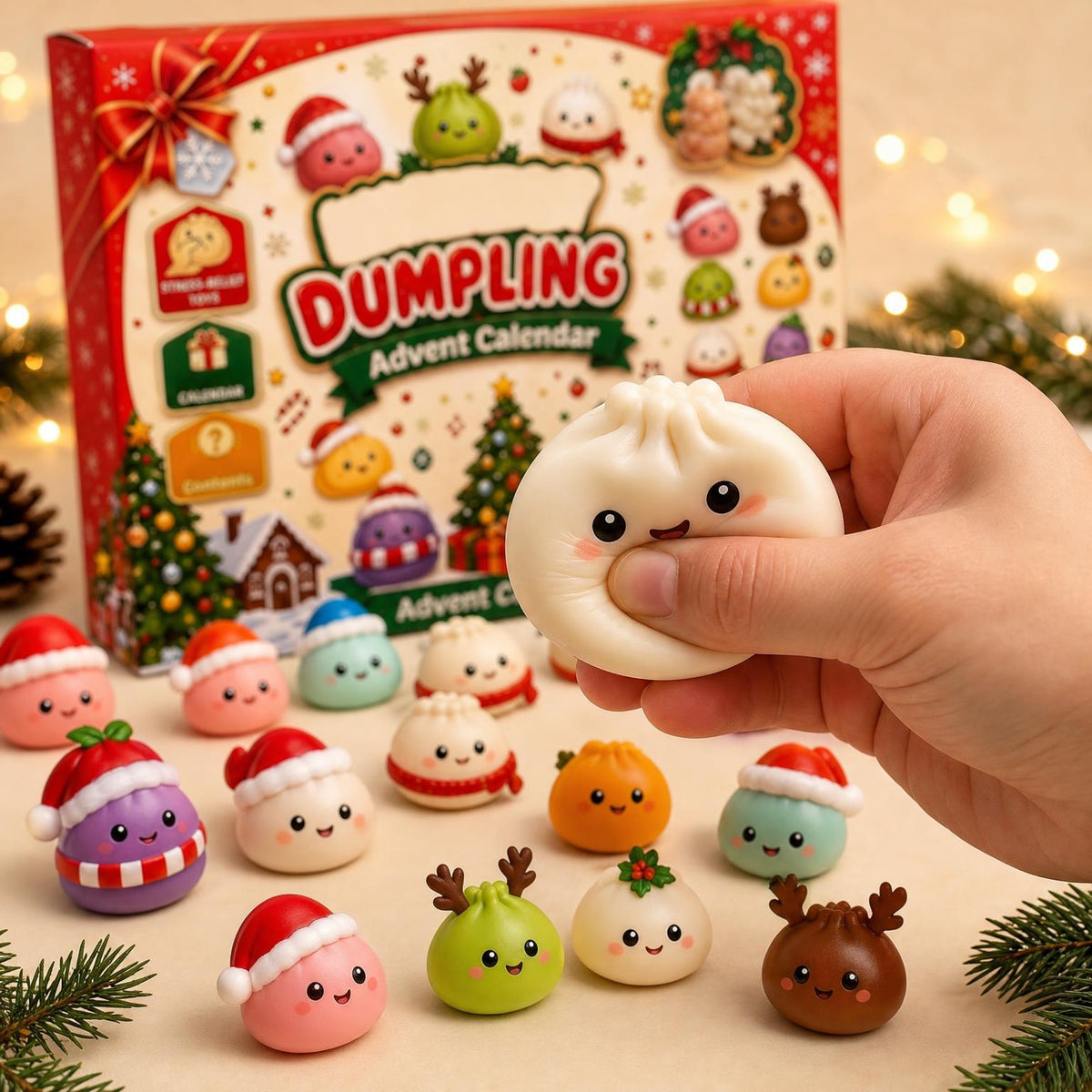 Squeezing a soft squishy dumpling figure