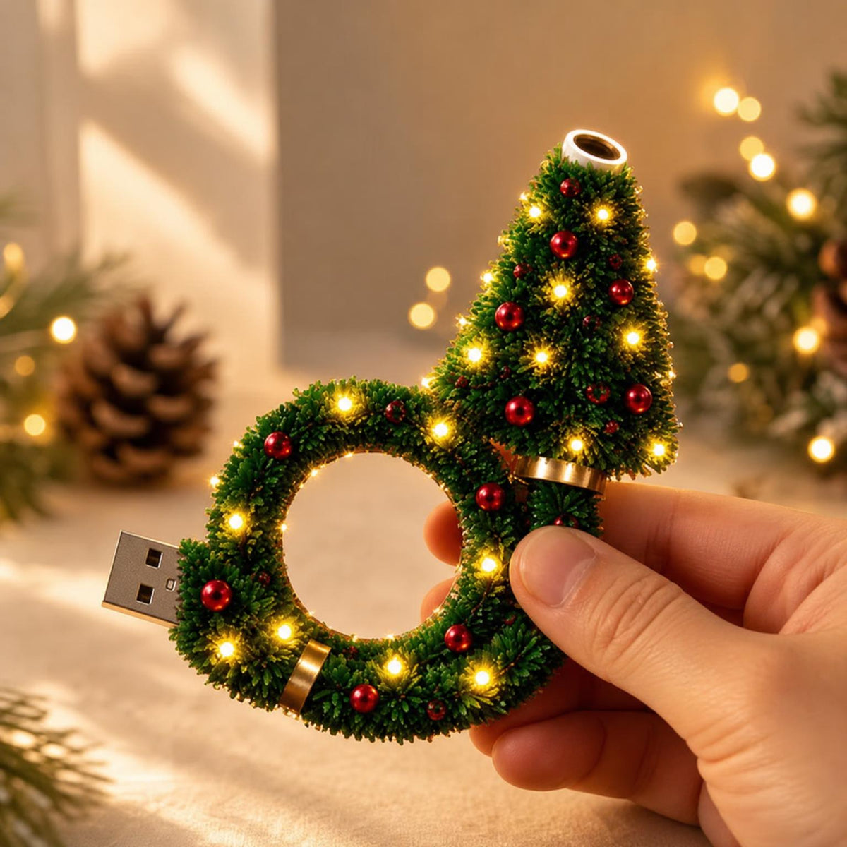 Christmas wreath projector held in hand