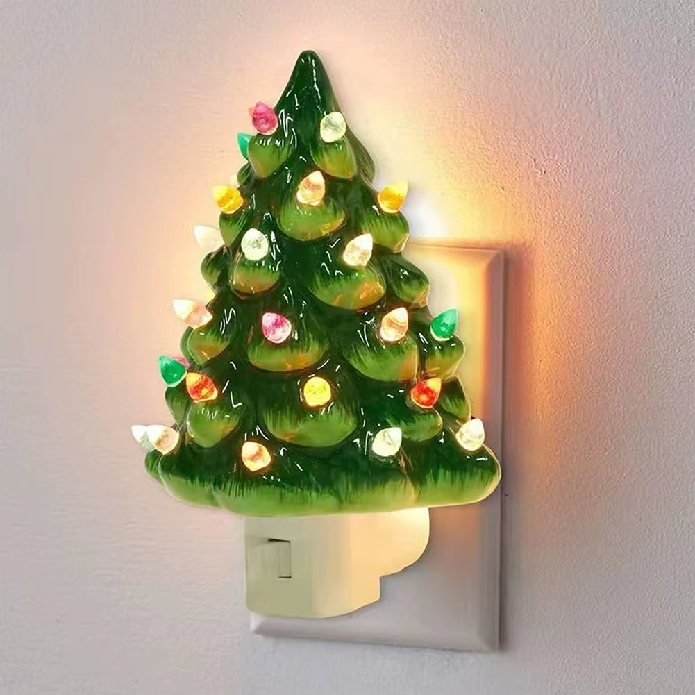 Christmas Tree Shaped Night Light Vintage Christmas Tree Nightlight Wall Plug in Adorable Energy Efficient LED Lamp US Plug