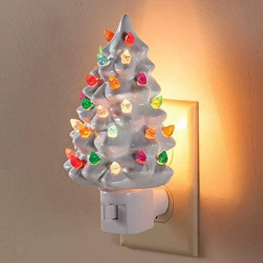 Christmas Tree Shaped Night Light Vintage Christmas Tree Nightlight Wall Plug in Adorable Energy Efficient LED Lamp US Plug