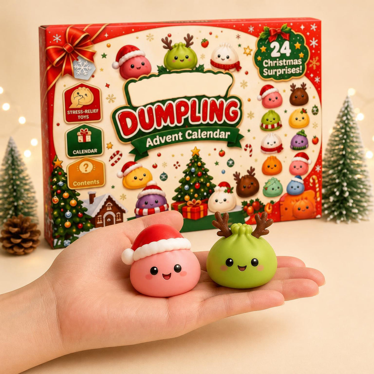 Palm-sized squishy dumpling figures in hand