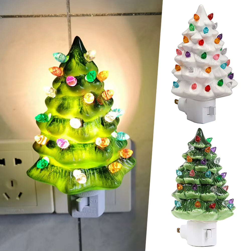 Christmas Tree Shaped Night Light Vintage Christmas Tree Nightlight Wall Plug in Adorable Energy Efficient LED Lamp US Plug